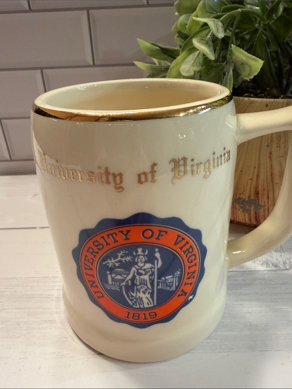 UVA Gold Rim Ceramic Coffee Mug - Cream/Blue/Orange